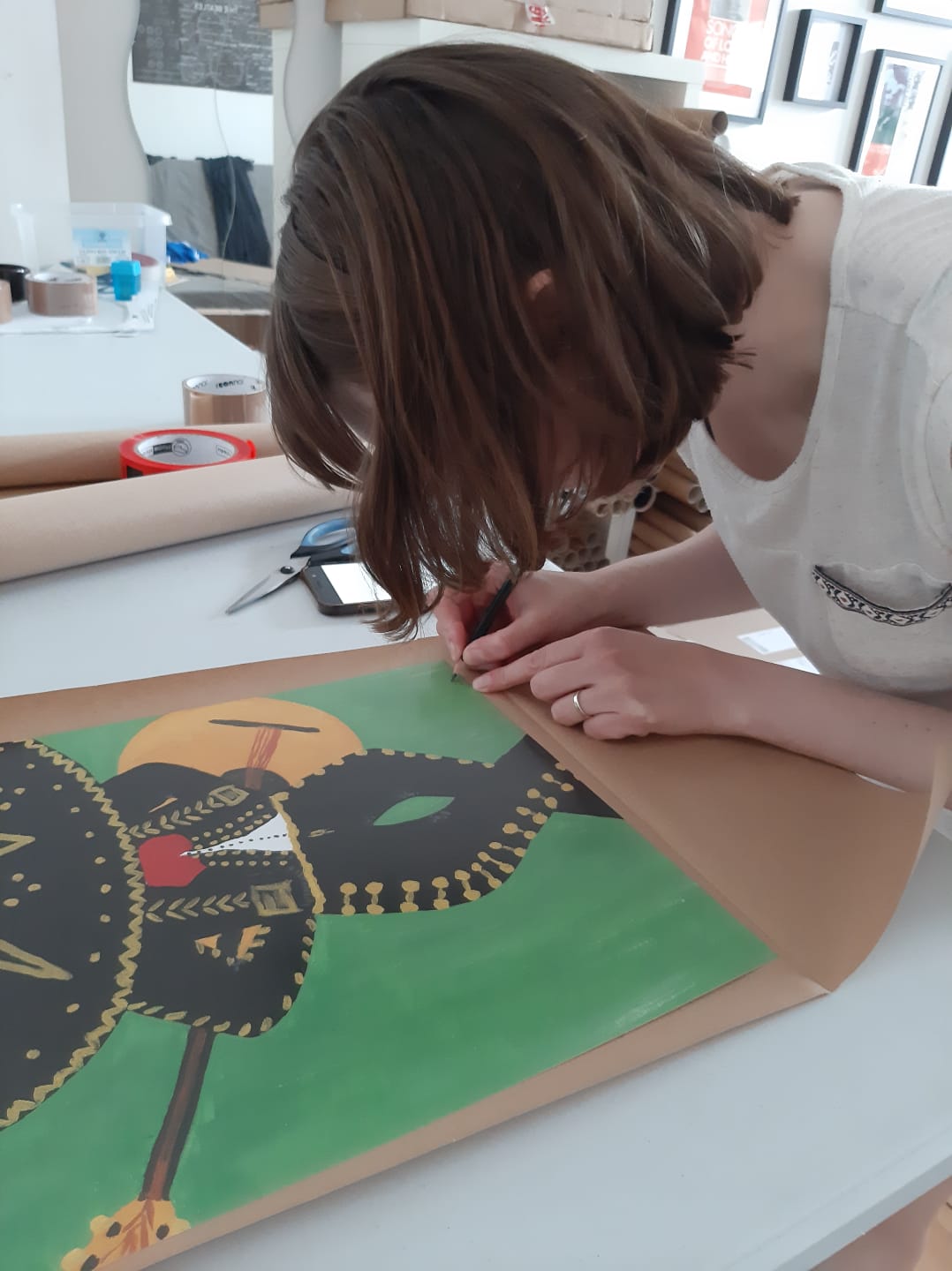 Anne working on Alebrije artwork